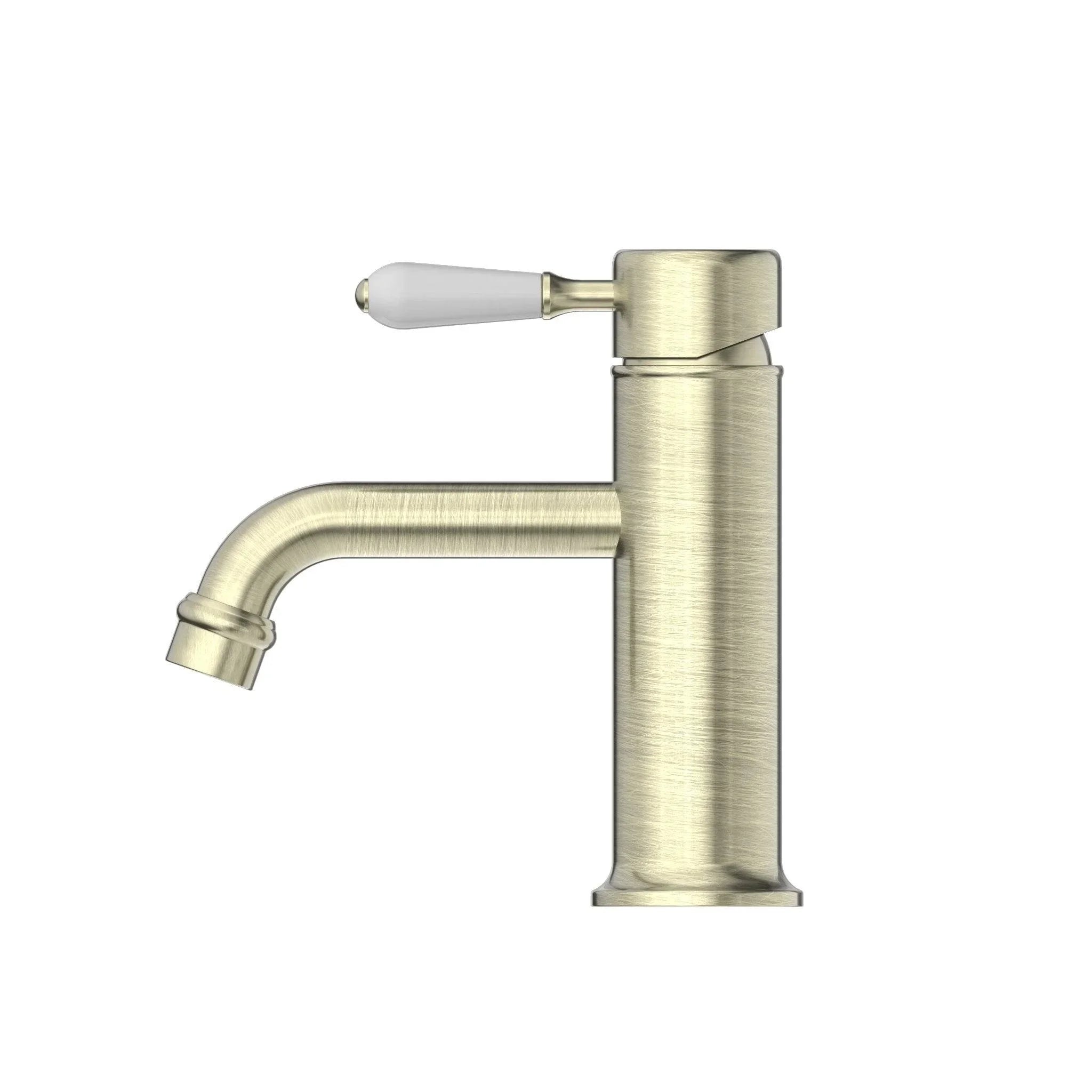 NERO YORK STRAIGHT BASIN MIXER WITH WHITE PORCELAIN LEVER AGED BRASS - Ideal Bathroom CentreNR692101b01AB