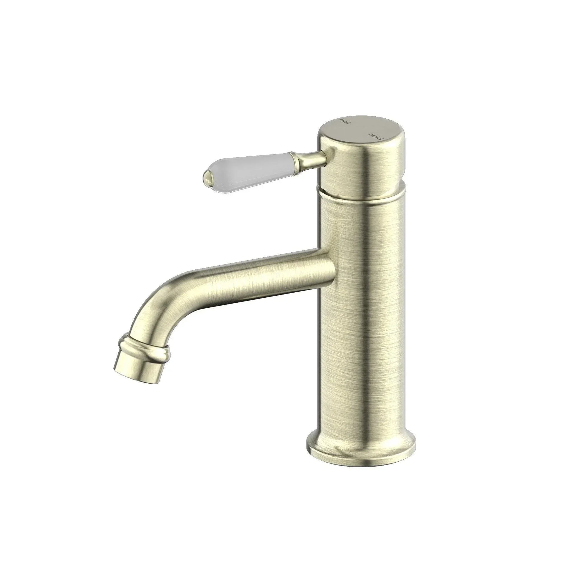 NERO YORK STRAIGHT BASIN MIXER WITH WHITE PORCELAIN LEVER AGED BRASS - Ideal Bathroom CentreNR692101b01AB