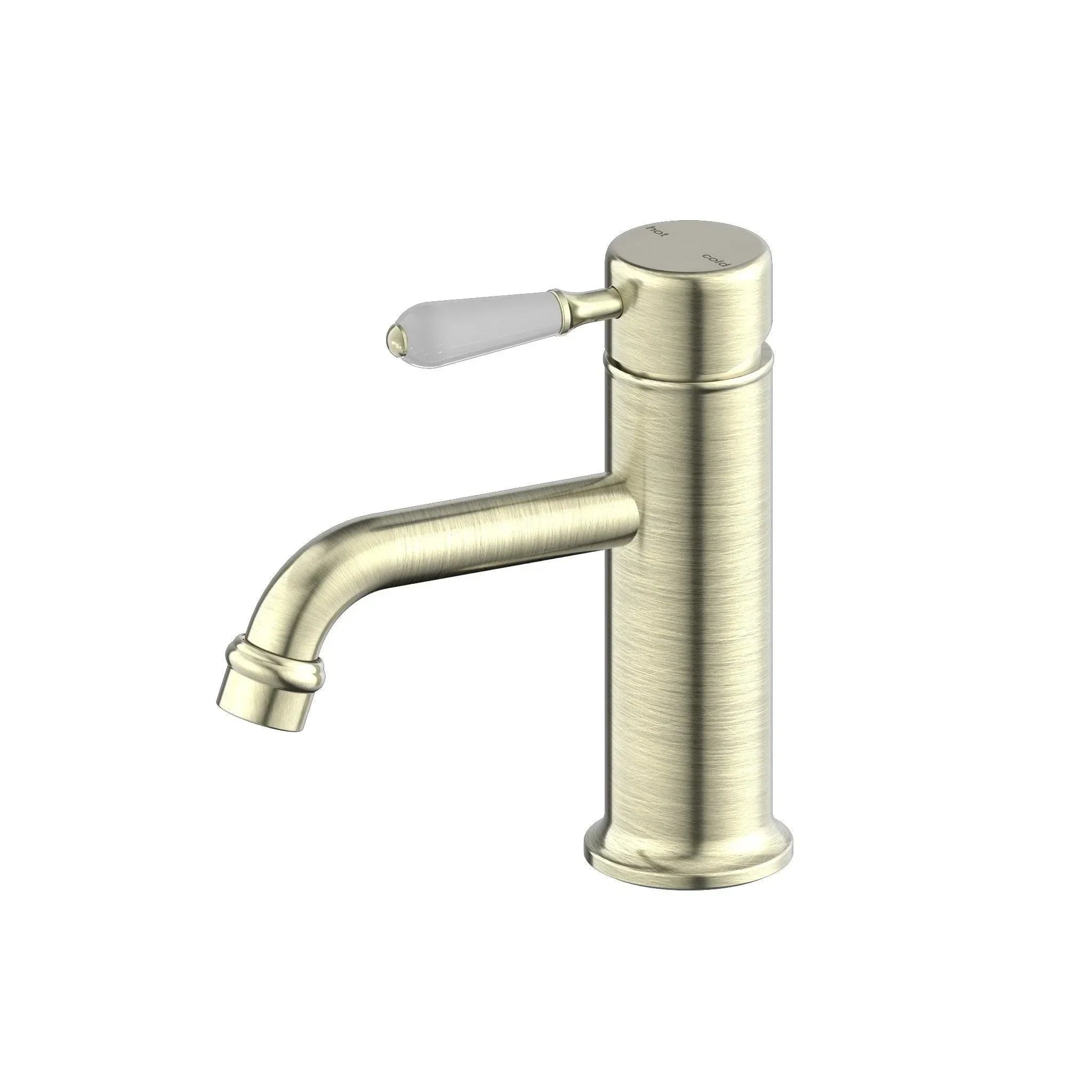 NERO YORK STRAIGHT BASIN MIXER WITH WHITE PORCELAIN LEVER AGED BRASS - Ideal Bathroom CentreNR692101b01AB