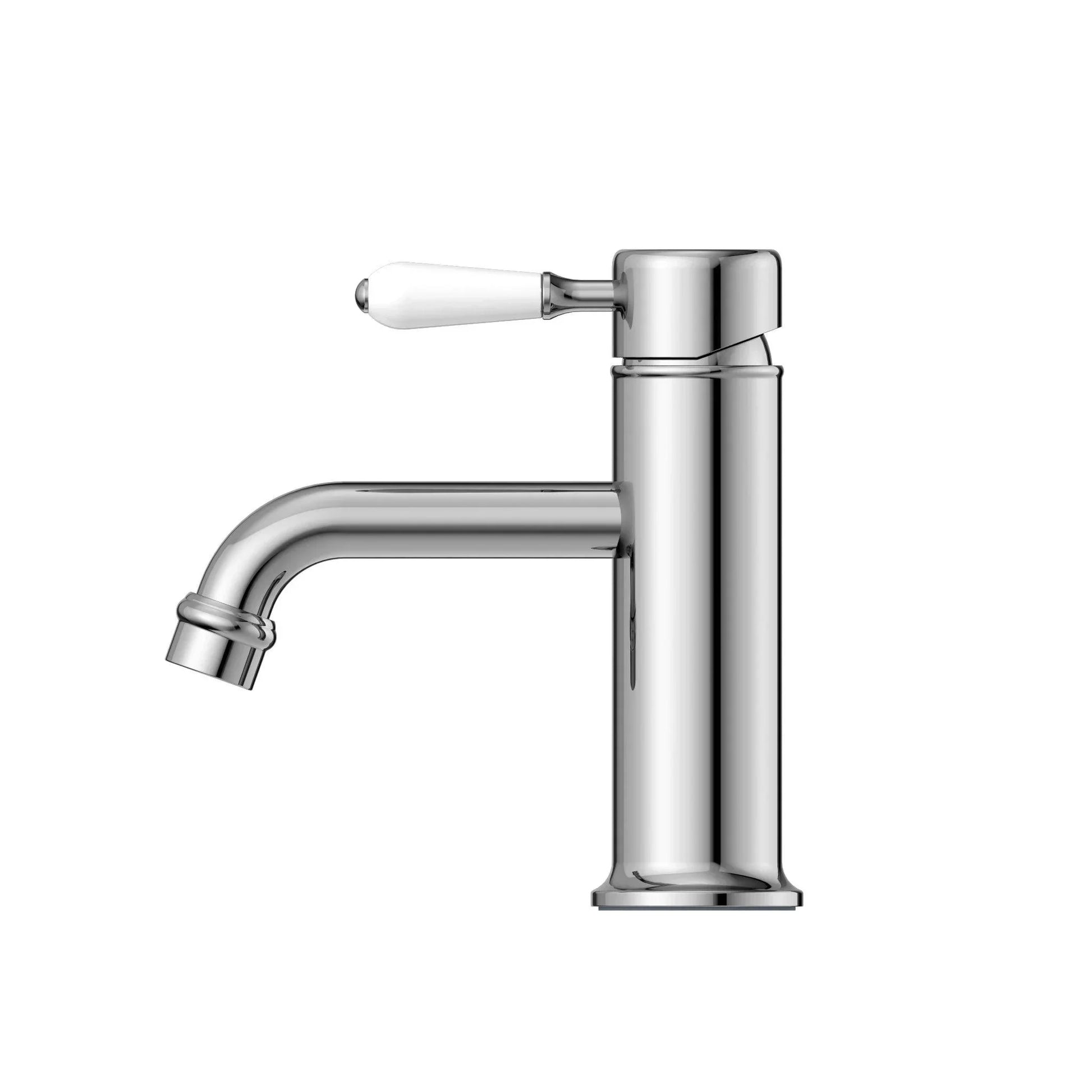 NERO YORK STRAIGHT BASIN MIXER WITH WHITE PORCELAIN LEVER CHROME - Ideal Bathroom CentreNR692101b01CH