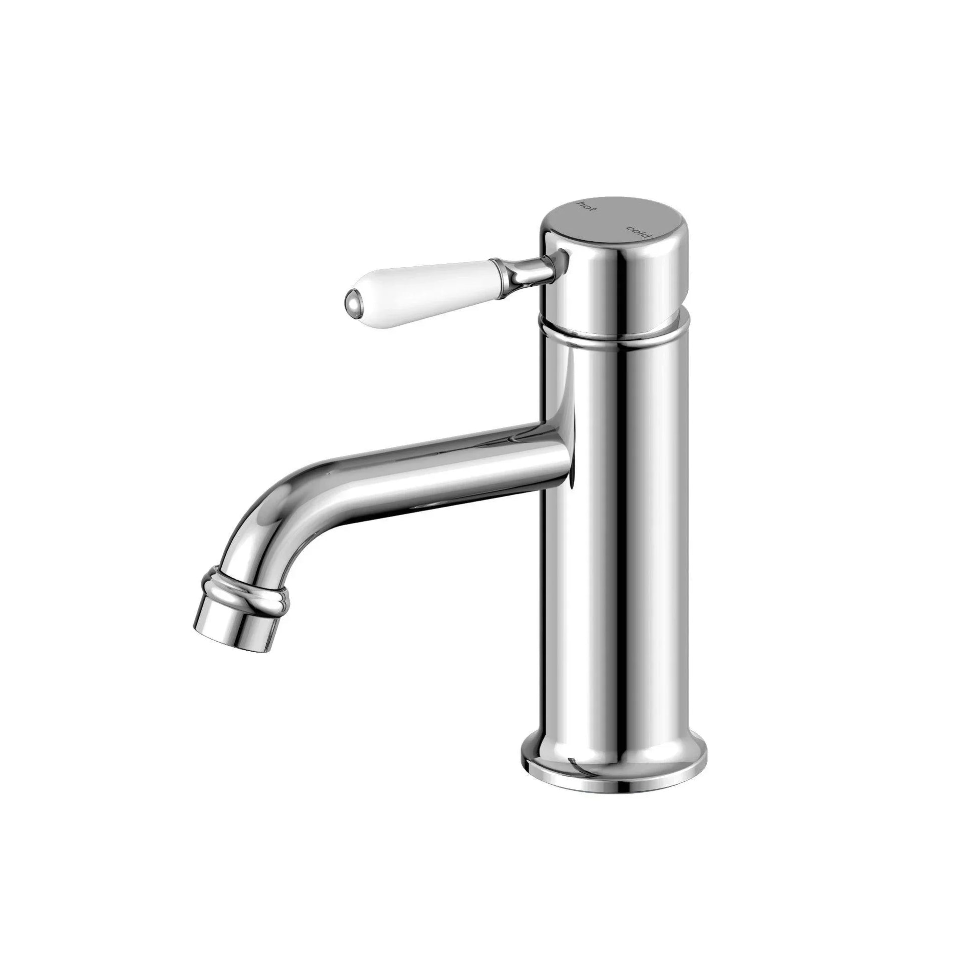 NERO YORK STRAIGHT BASIN MIXER WITH WHITE PORCELAIN LEVER CHROME - Ideal Bathroom CentreNR692101b01CH