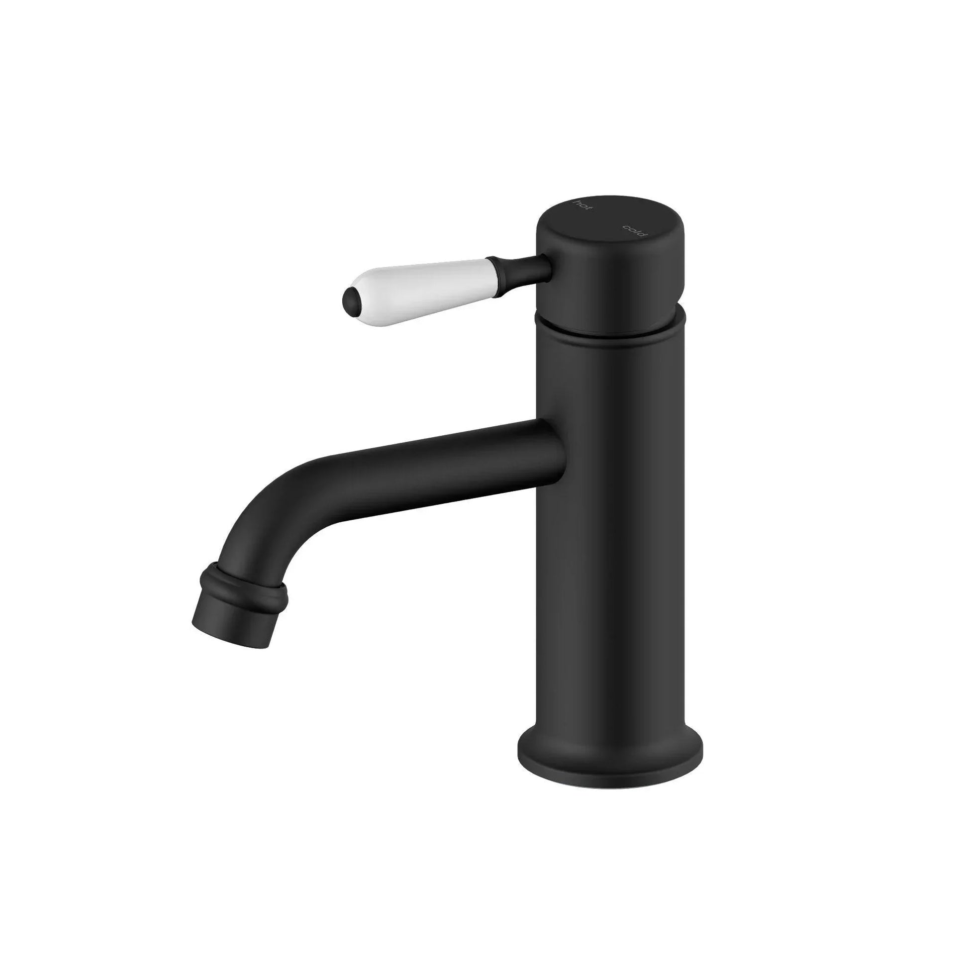 NERO YORK STRAIGHT BASIN MIXER WITH WHITE PORCELAIN LEVER MATTE BLACK - Ideal Bathroom CentreNR692101b01MB