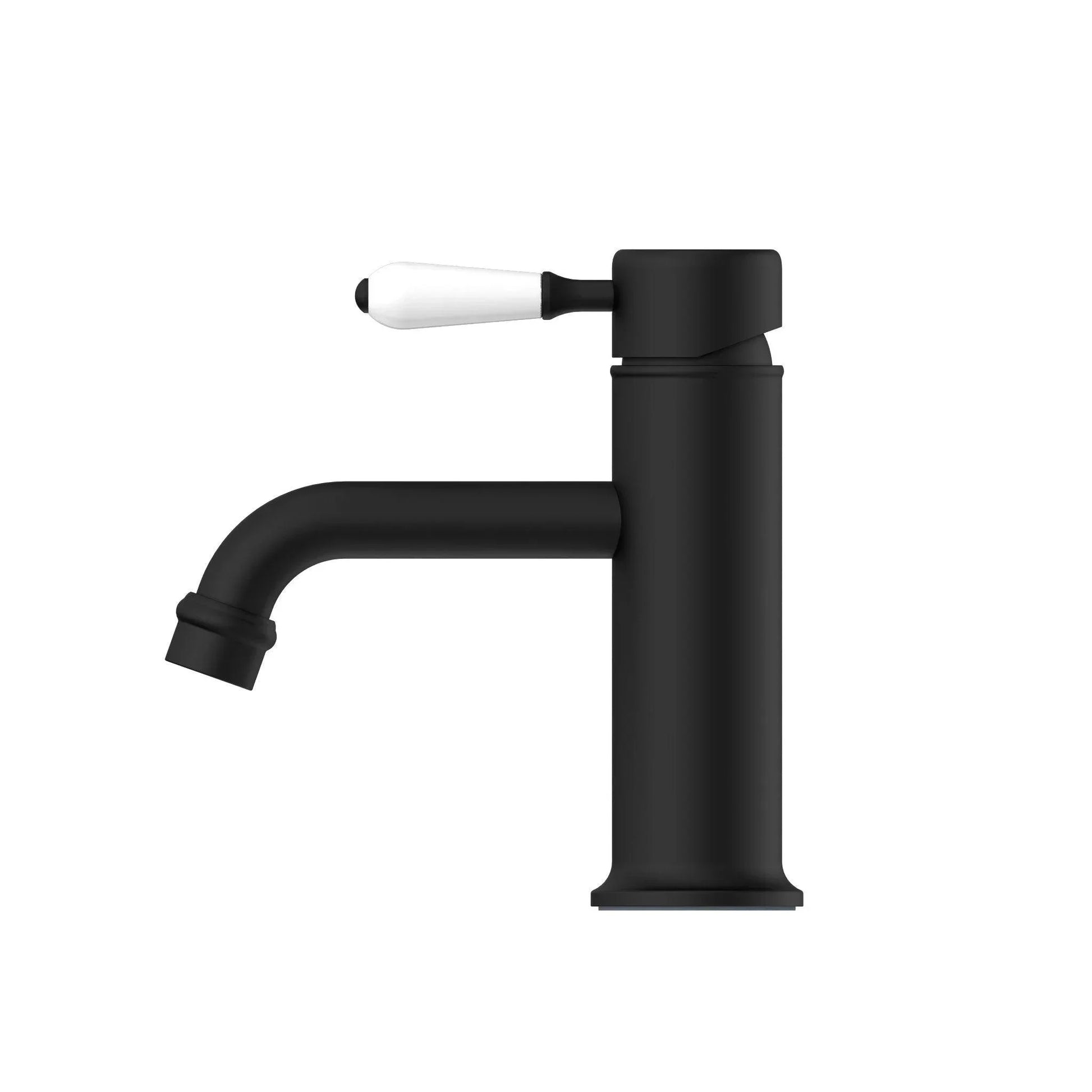 NERO YORK STRAIGHT BASIN MIXER WITH WHITE PORCELAIN LEVER MATTE BLACK - Ideal Bathroom CentreNR692101b01MB