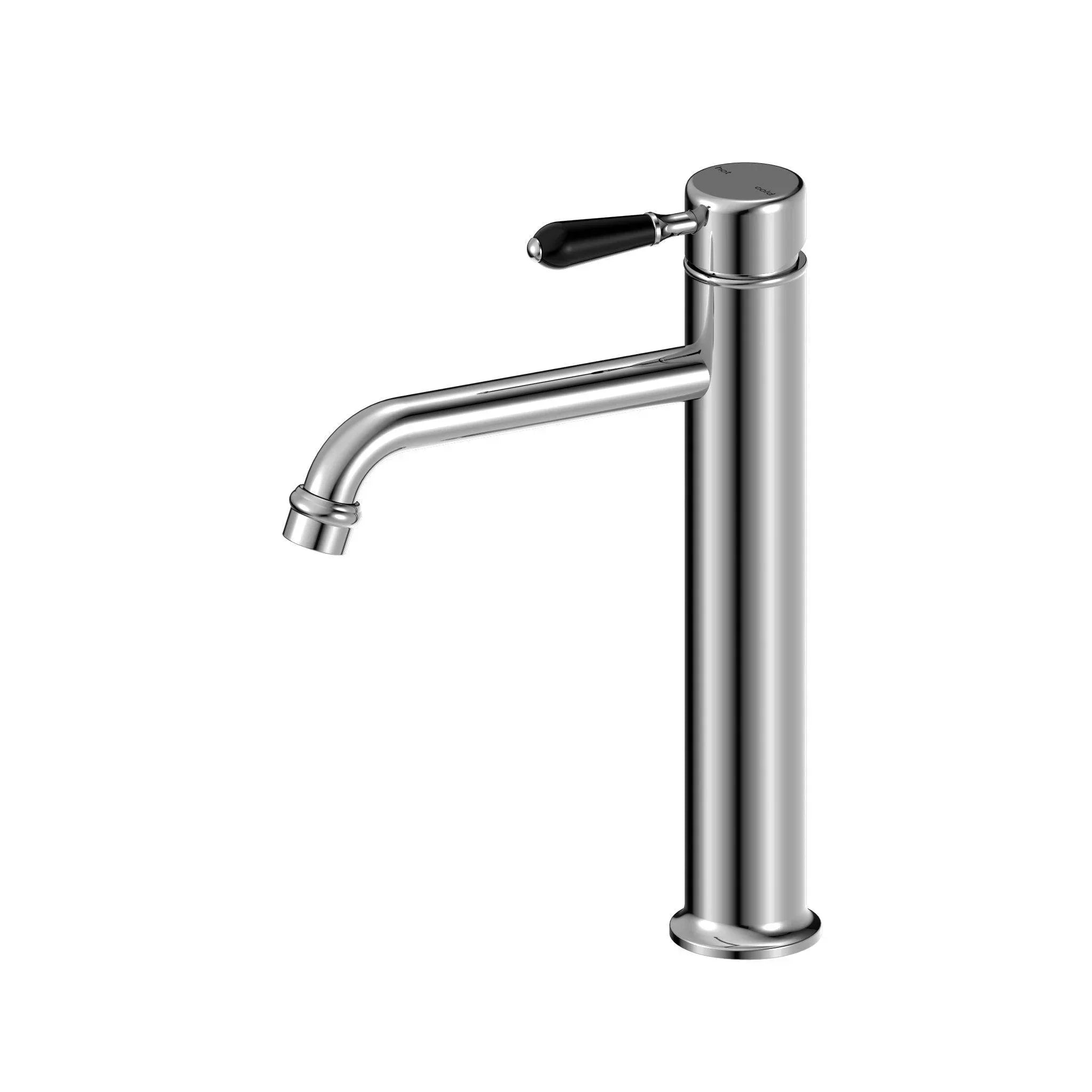 NERO YORK STRAIGHT TALL BASIN MIXER WITH BLACK PORCELAIN LEVER CHROME - Ideal Bathroom CentreNR692101a03CH