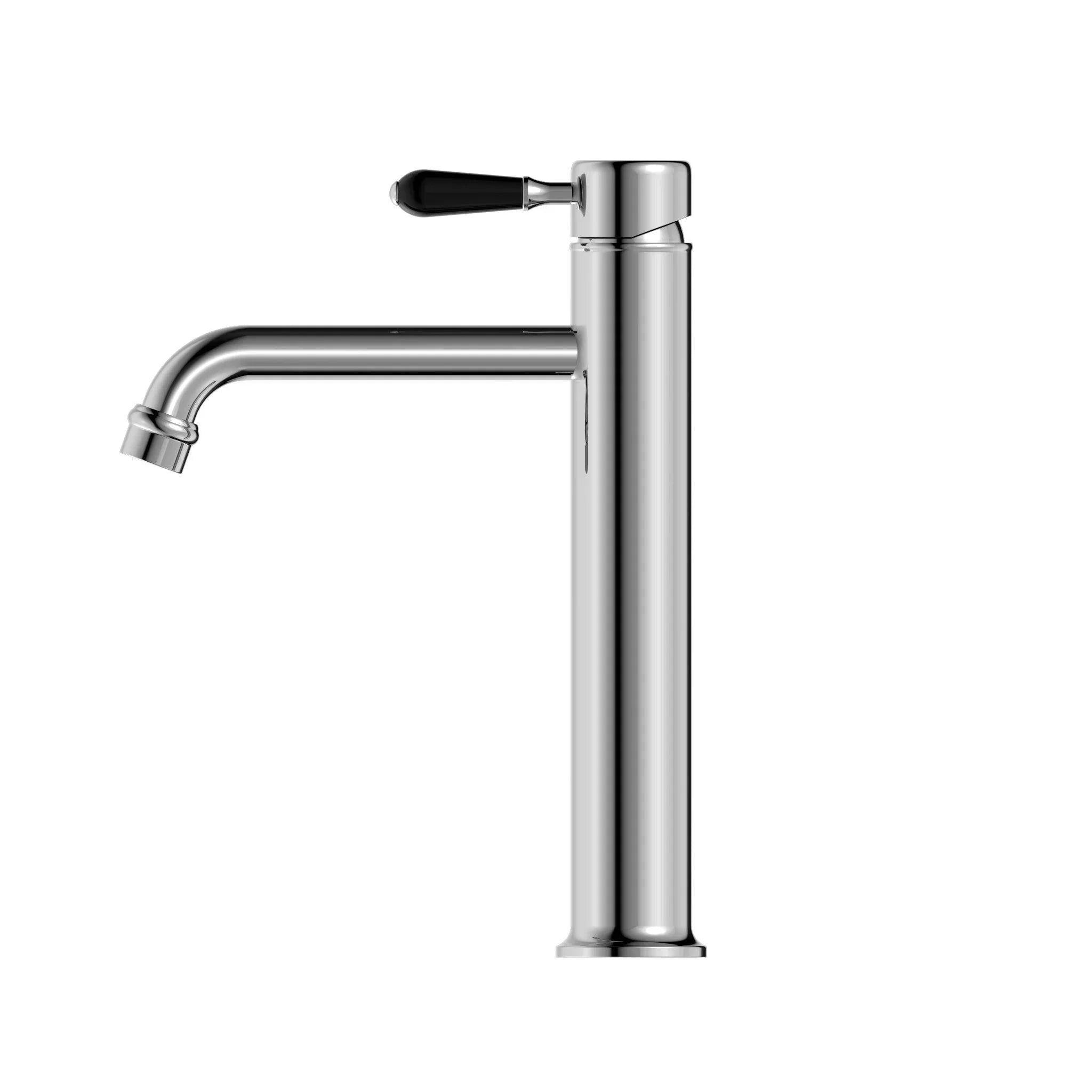 NERO YORK STRAIGHT TALL BASIN MIXER WITH BLACK PORCELAIN LEVER CHROME - Ideal Bathroom CentreNR692101a03CH