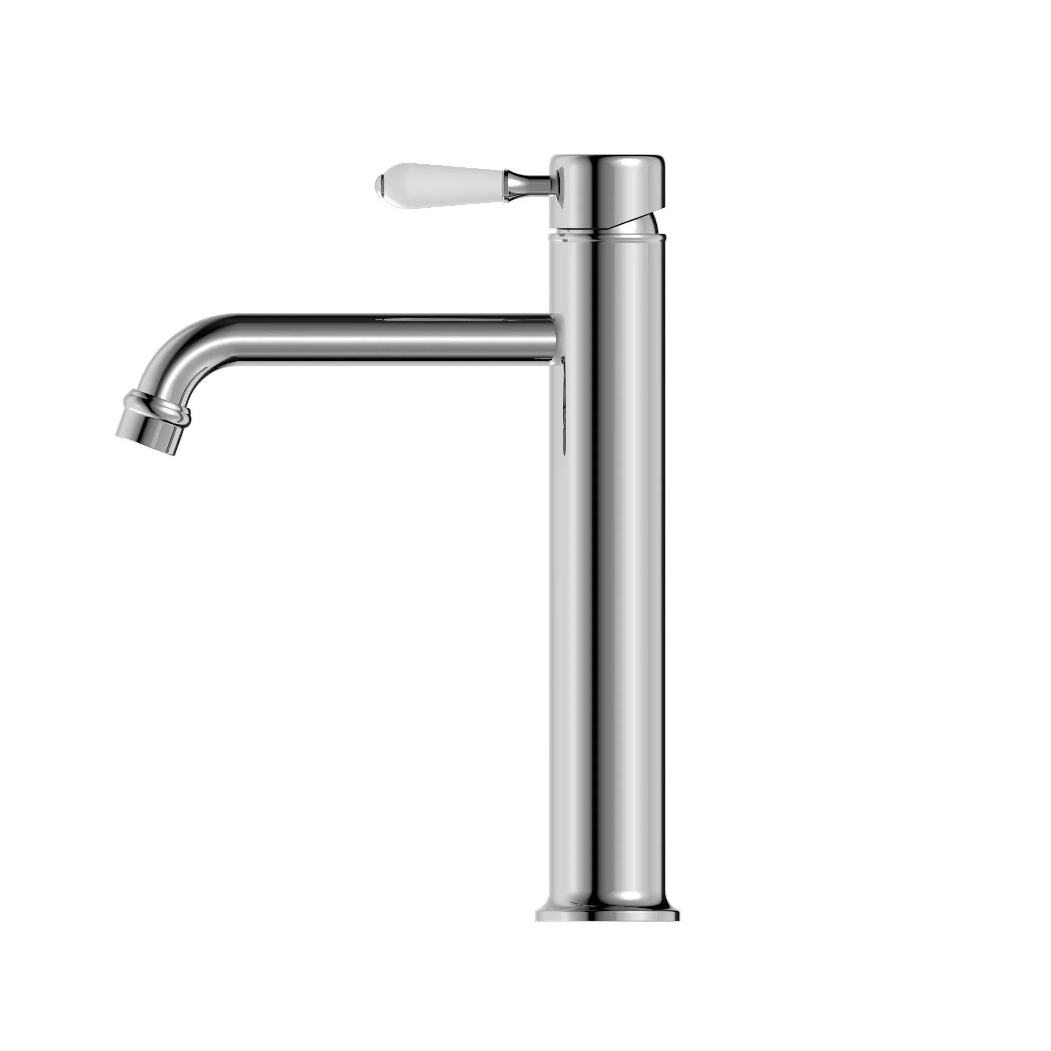 NERO YORK STRAIGHT TALL BASIN MIXER WITH WHITE PORCELAIN LEVER CHROME - Ideal Bathroom CentreNR692101a01CH
