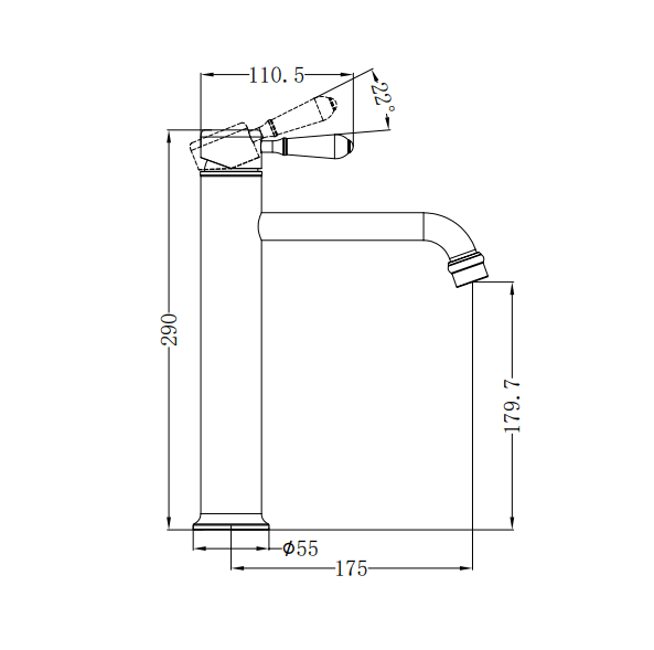 NERO YORK STRAIGHT TALL BASIN MIXER WITH WHITE PORCELAIN LEVER MATTE BLACK - Ideal Bathroom CentreNR692101a01MB