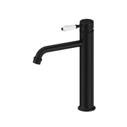 NERO YORK STRAIGHT TALL BASIN MIXER WITH WHITE PORCELAIN LEVER MATTE BLACK - Ideal Bathroom CentreNR692101a01MB