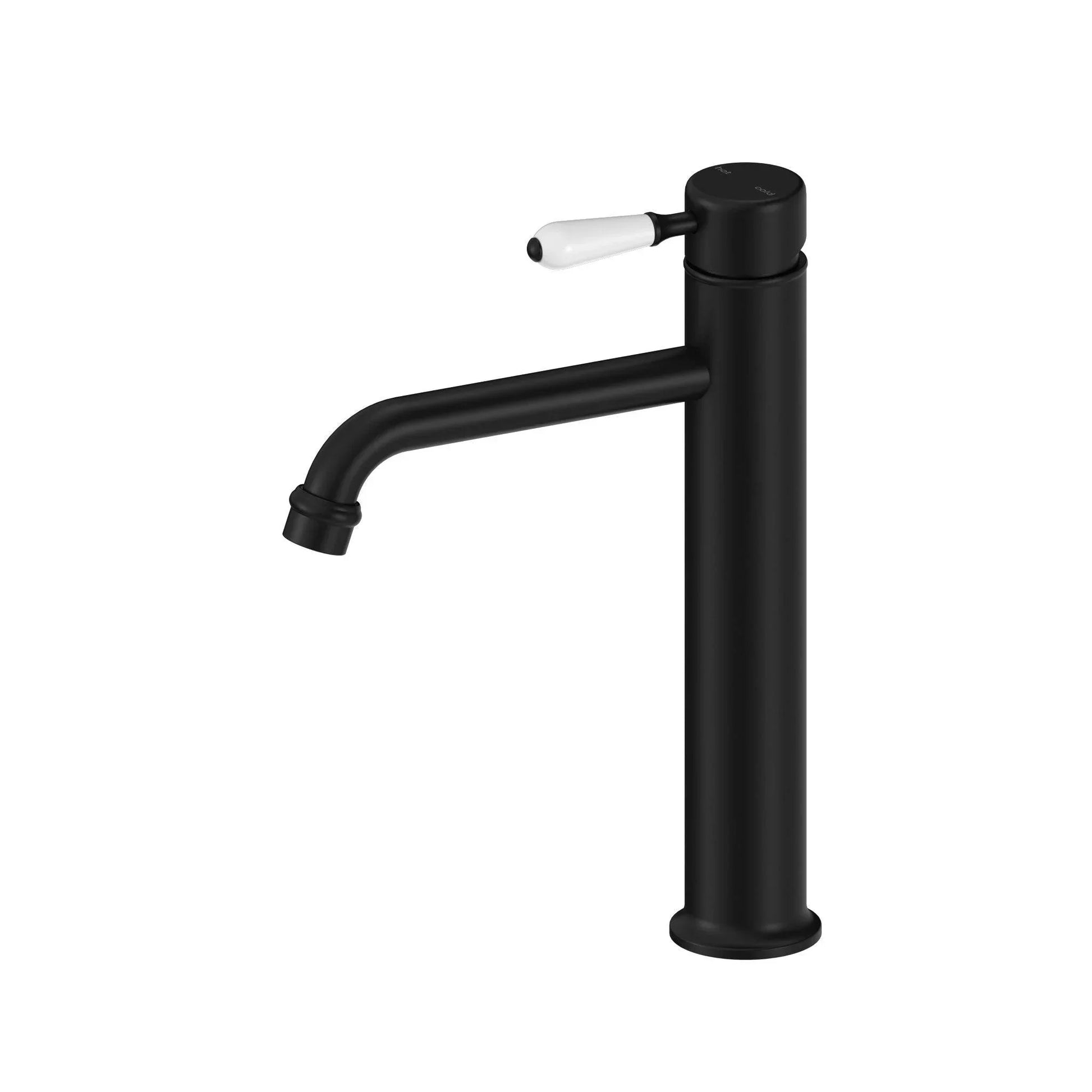 NERO YORK STRAIGHT TALL BASIN MIXER WITH WHITE PORCELAIN LEVER MATTE BLACK - Ideal Bathroom CentreNR692101a01MB