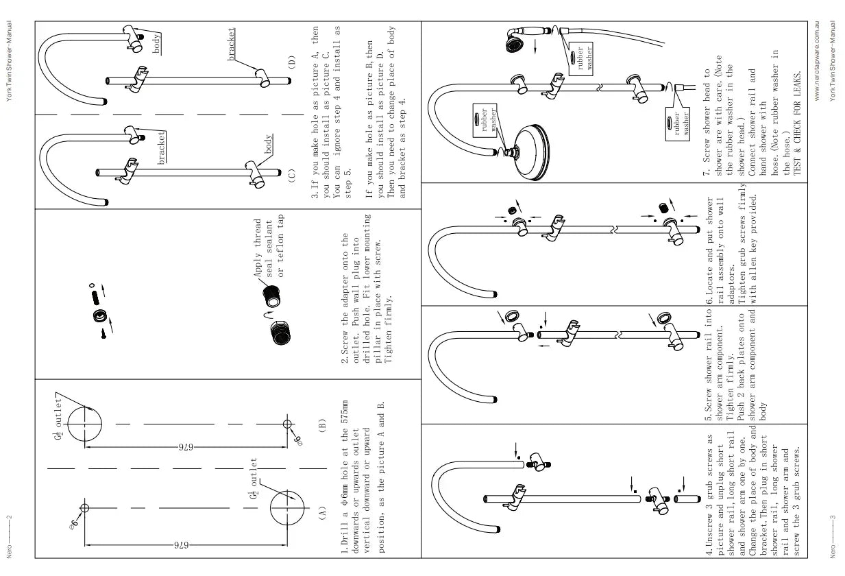 NERO YORK TWIN SHOWER WITH WHITE PORCELAIN HAND SHOWER AGED BRASS - Ideal Bathroom CentreNR69210501AB