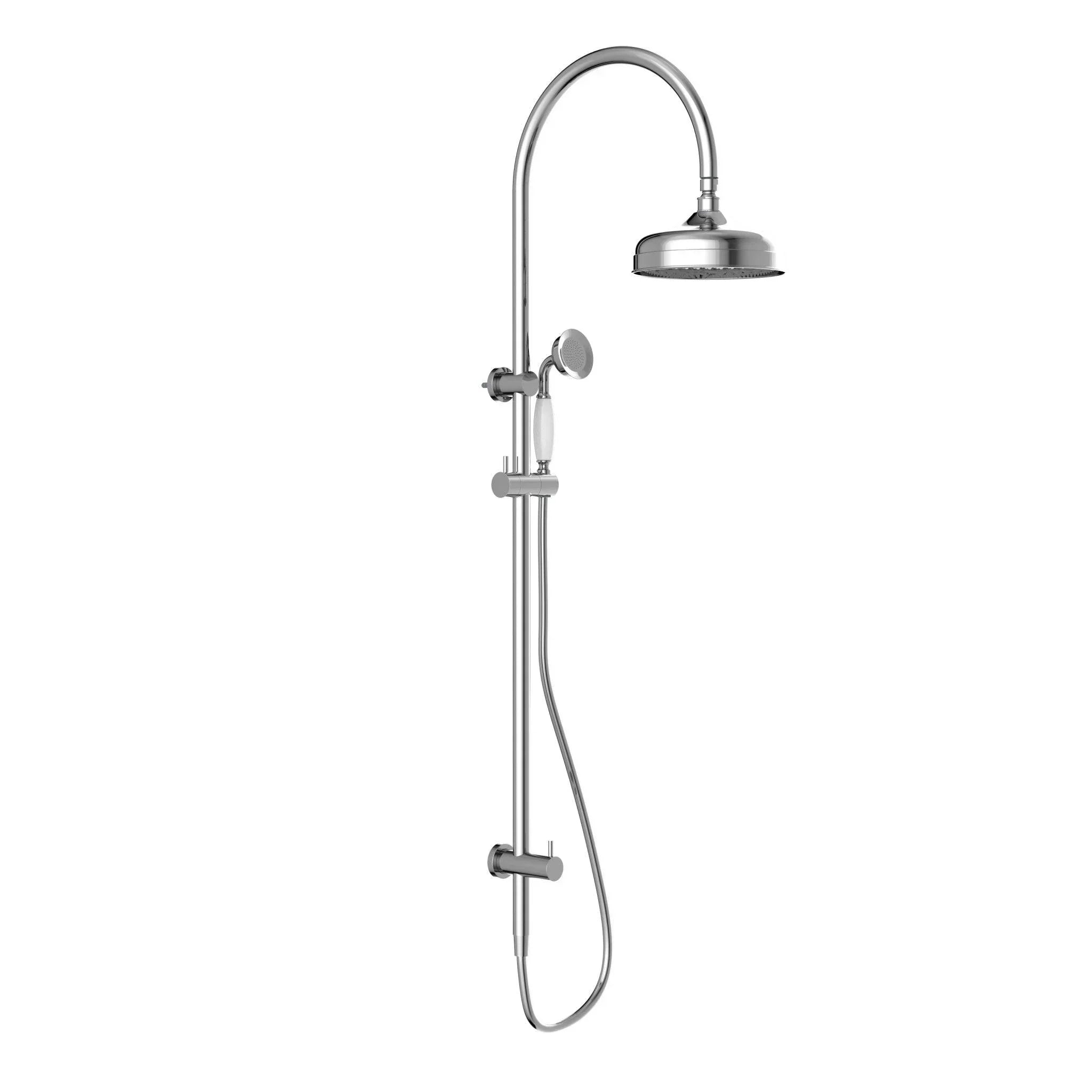NERO YORK TWIN SHOWER WITH WHITE PORCELAIN HAND SHOWER CHROME - Ideal Bathroom CentreNR69210501CH