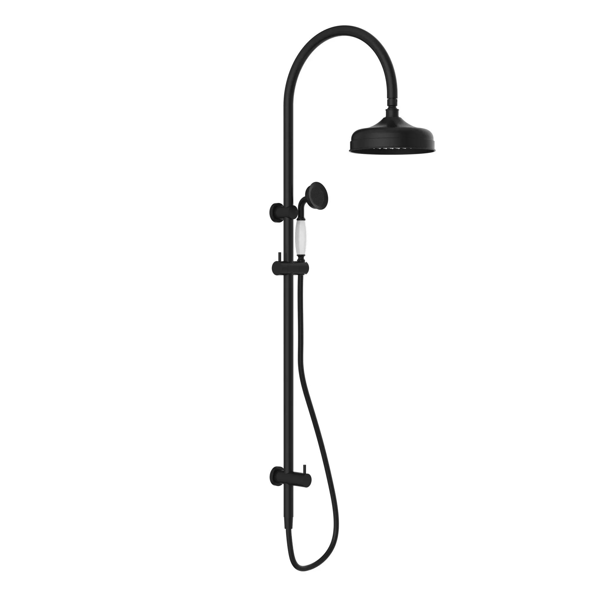 NERO YORK TWIN SHOWER WITH WHITE PORCELAIN HAND SHOWER MATTE BLACK - Ideal Bathroom CentreNR69210501MB