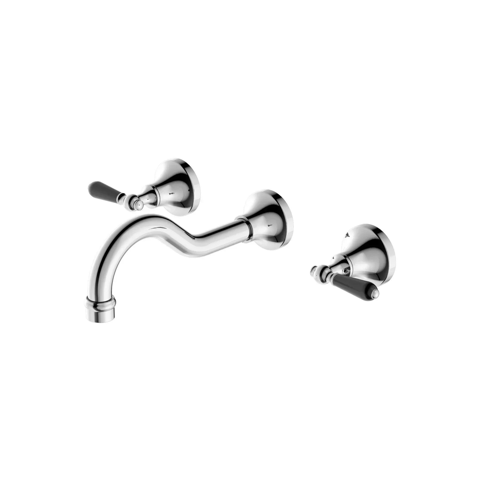 NERO YORK WALL BASIN SET WITH BLACK PORCELAIN LEVER CHROME - Ideal Bathroom CentreNR692107a03CH