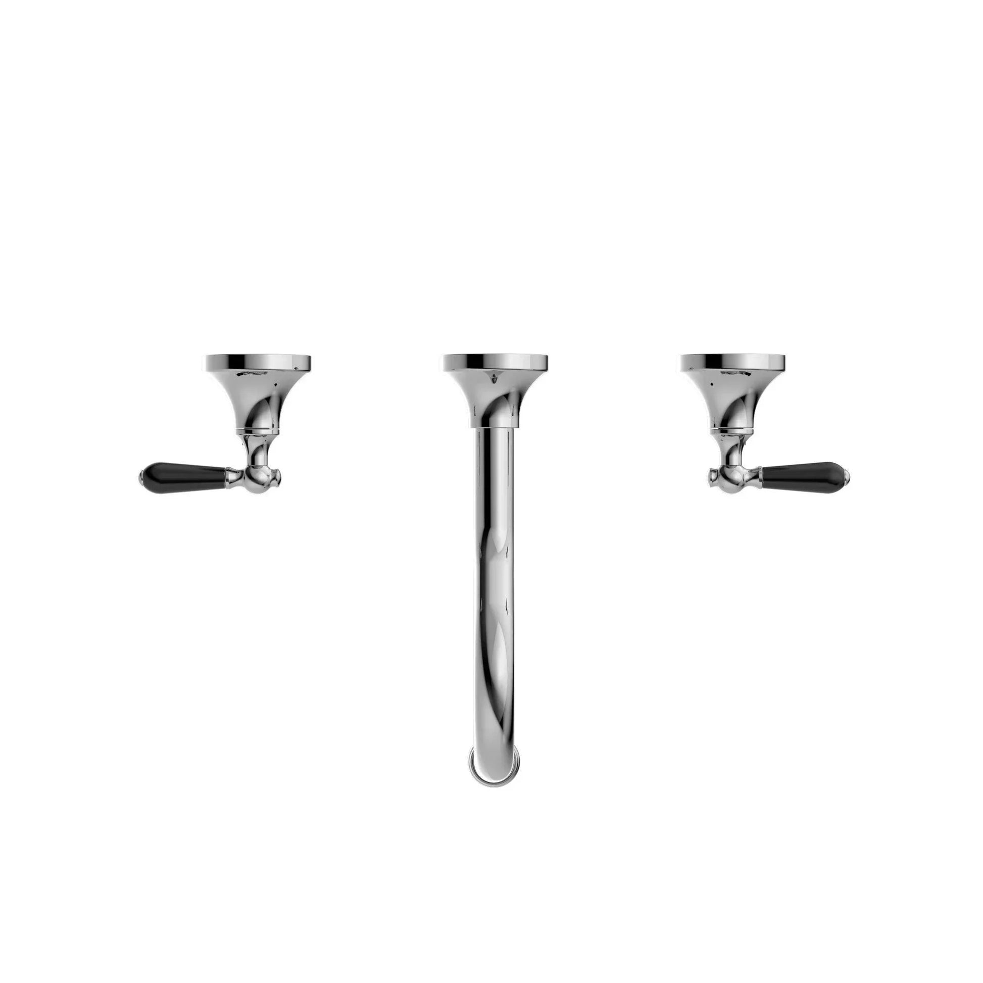 NERO YORK WALL BASIN SET WITH BLACK PORCELAIN LEVER CHROME - Ideal Bathroom CentreNR692107a03CH