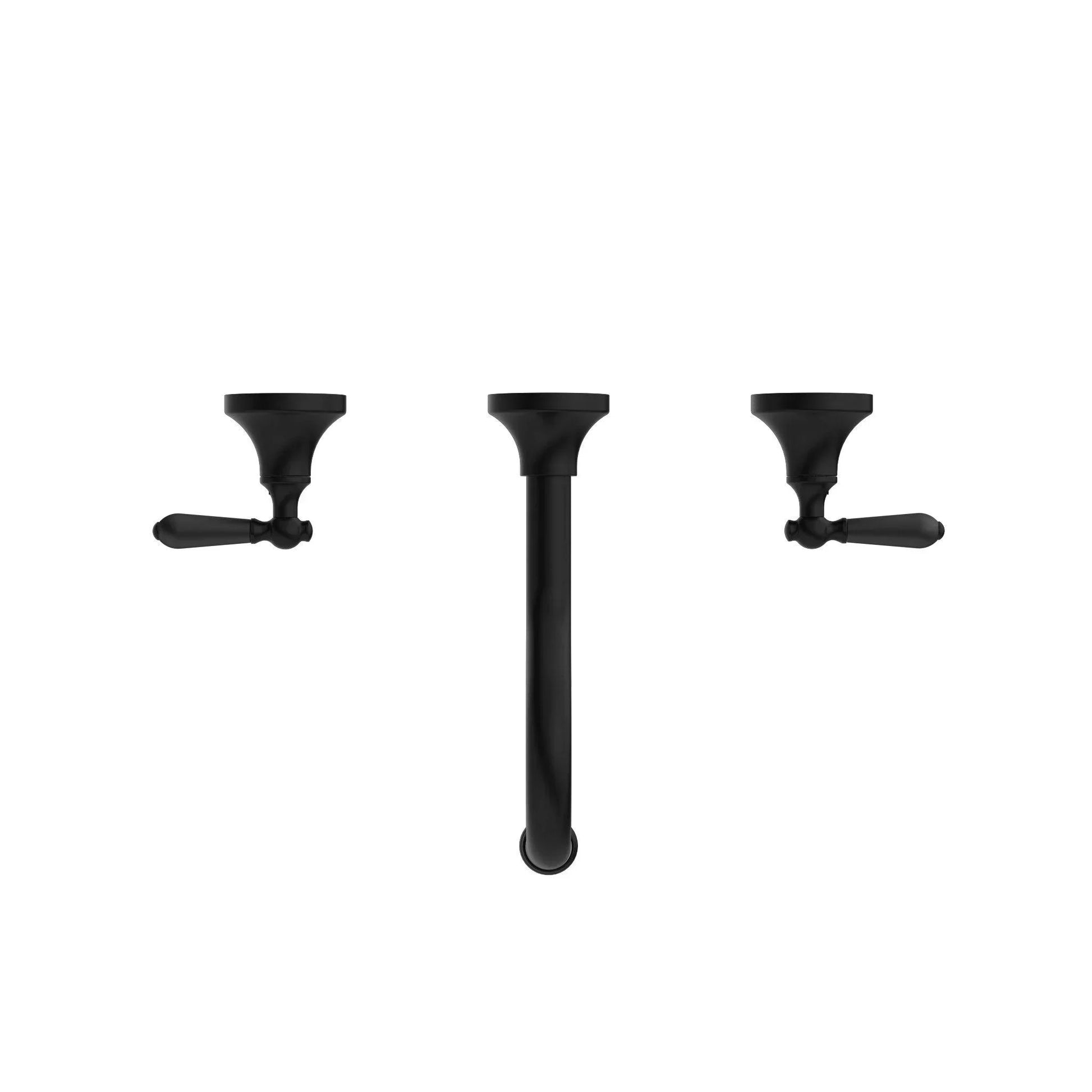 NERO YORK WALL BASIN SET WITH METAL LEVER MATTE BLACK - Ideal Bathroom CentreNR692107a02MB