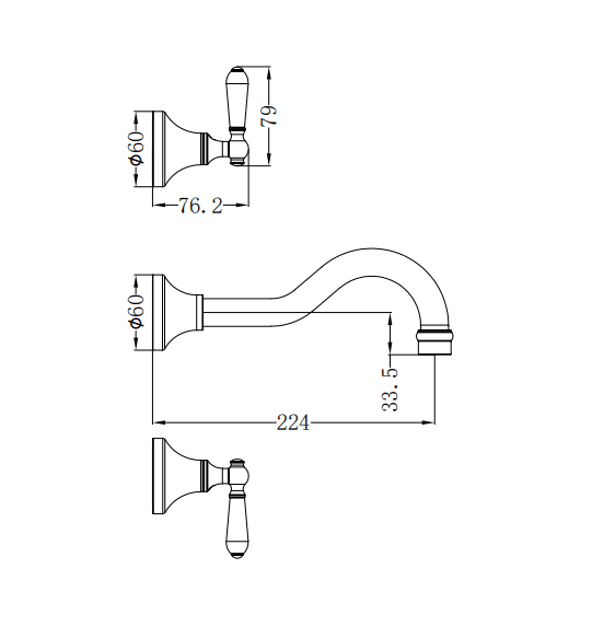 NERO YORK WALL BASIN SET WITH METAL LEVER MATTE BLACK - Ideal Bathroom CentreNR692107a02MB