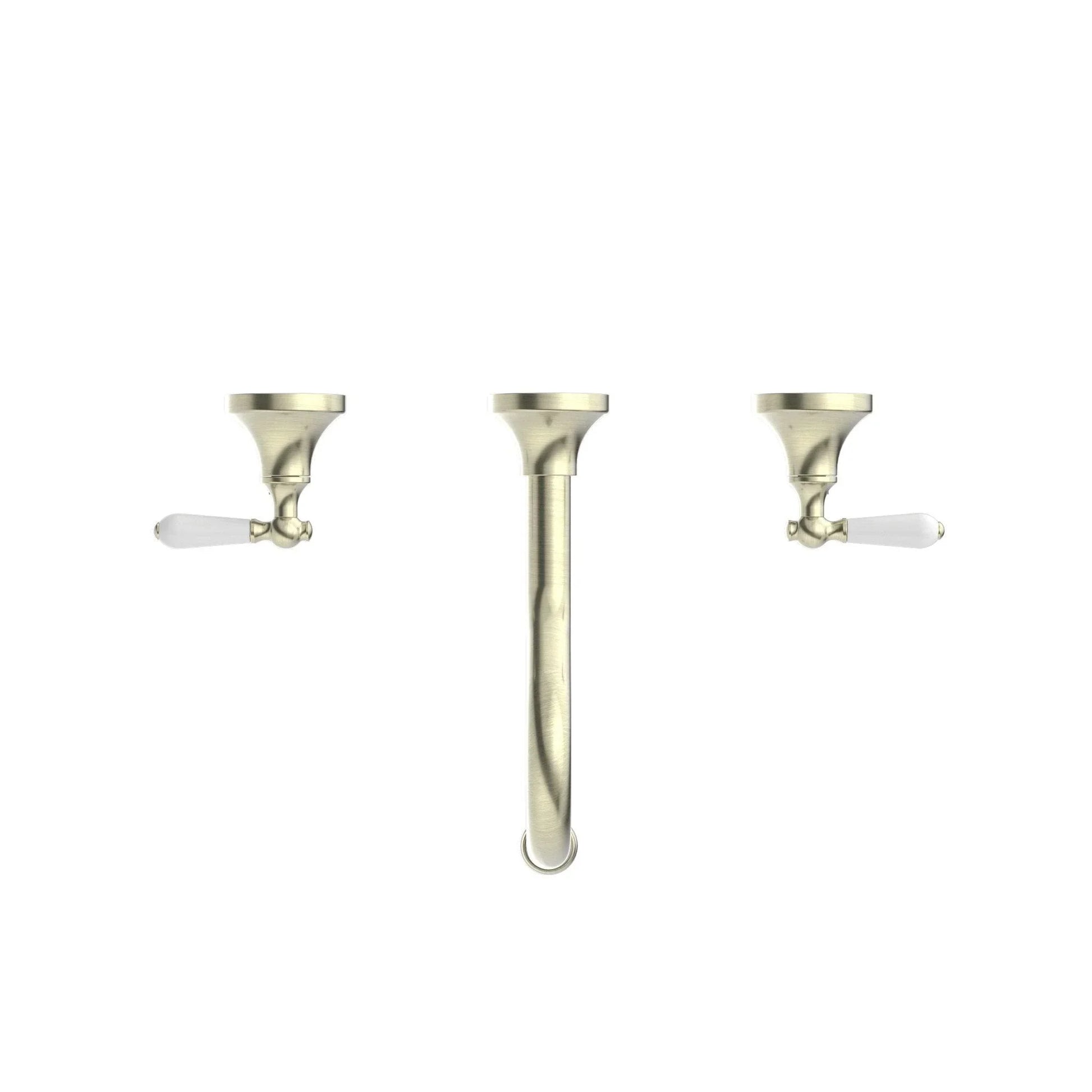 NERO YORK WALL BASIN SET WITH WHITE PORCELAIN LEVER AGED BRASS - Ideal Bathroom CentreNR692107a01AB