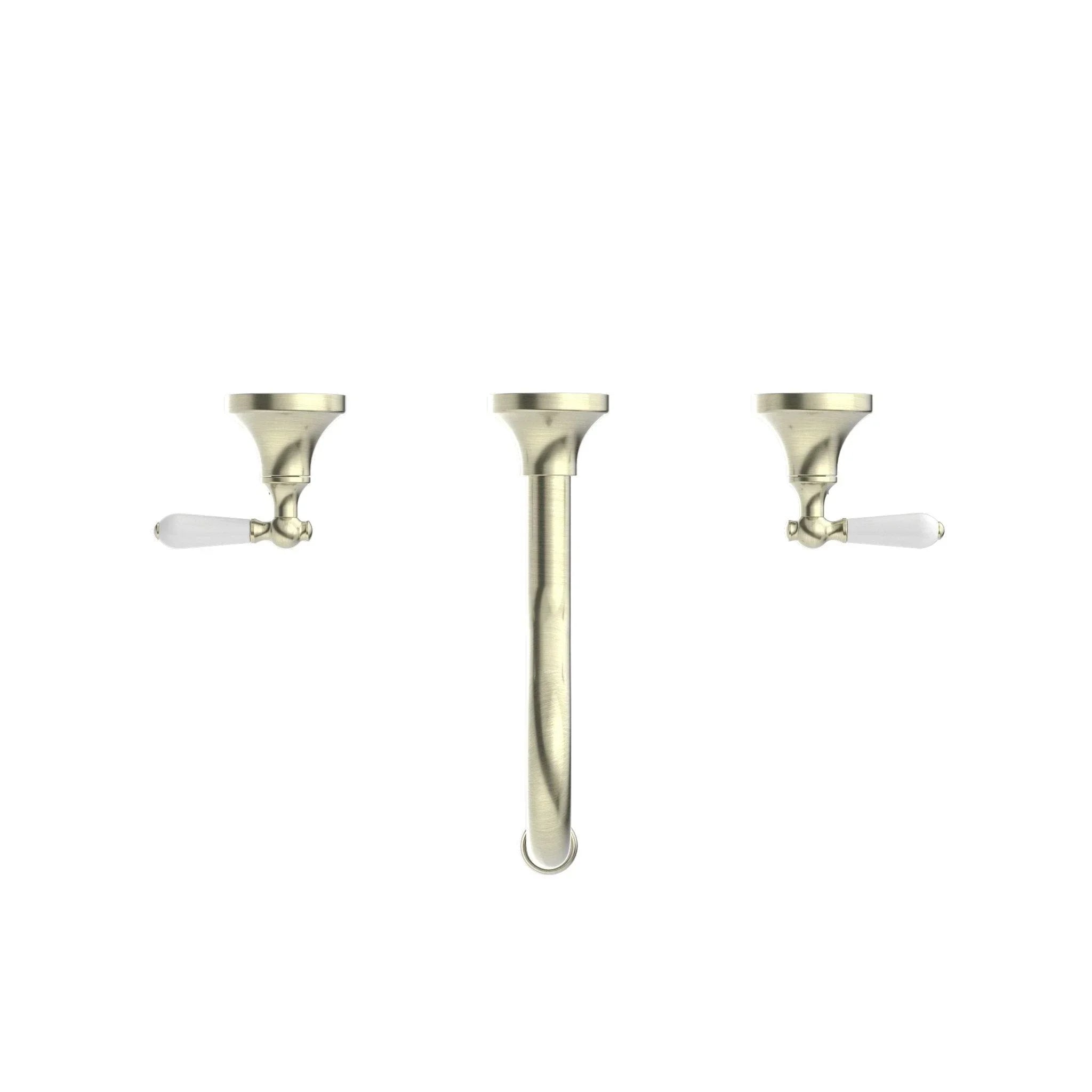 NERO YORK WALL BASIN SET WITH WHITE PORCELAIN LEVER AGED BRASS - Ideal Bathroom CentreNR692107a01AB