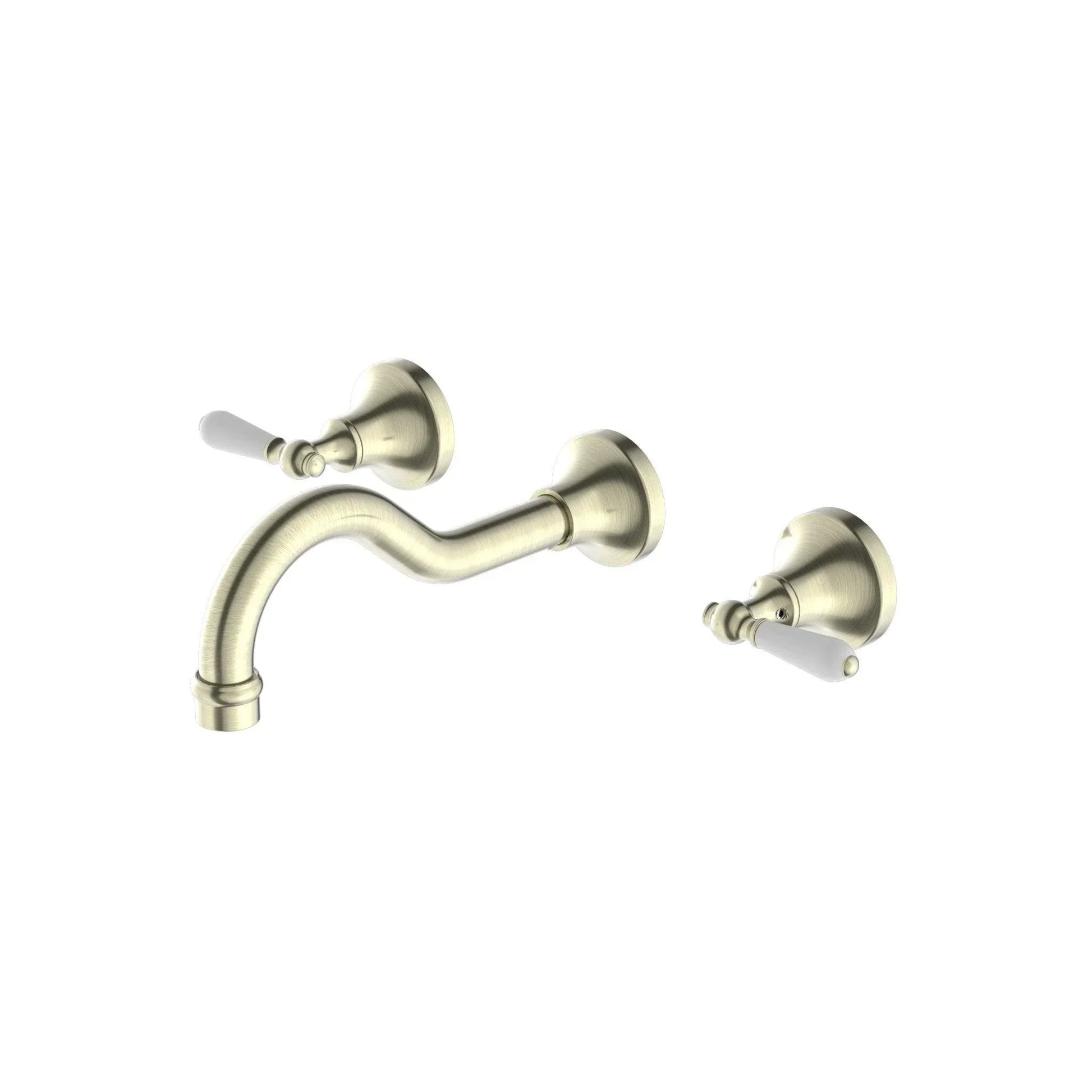 NERO YORK WALL BASIN SET WITH WHITE PORCELAIN LEVER AGED BRASS - Ideal Bathroom CentreNR692107a01AB
