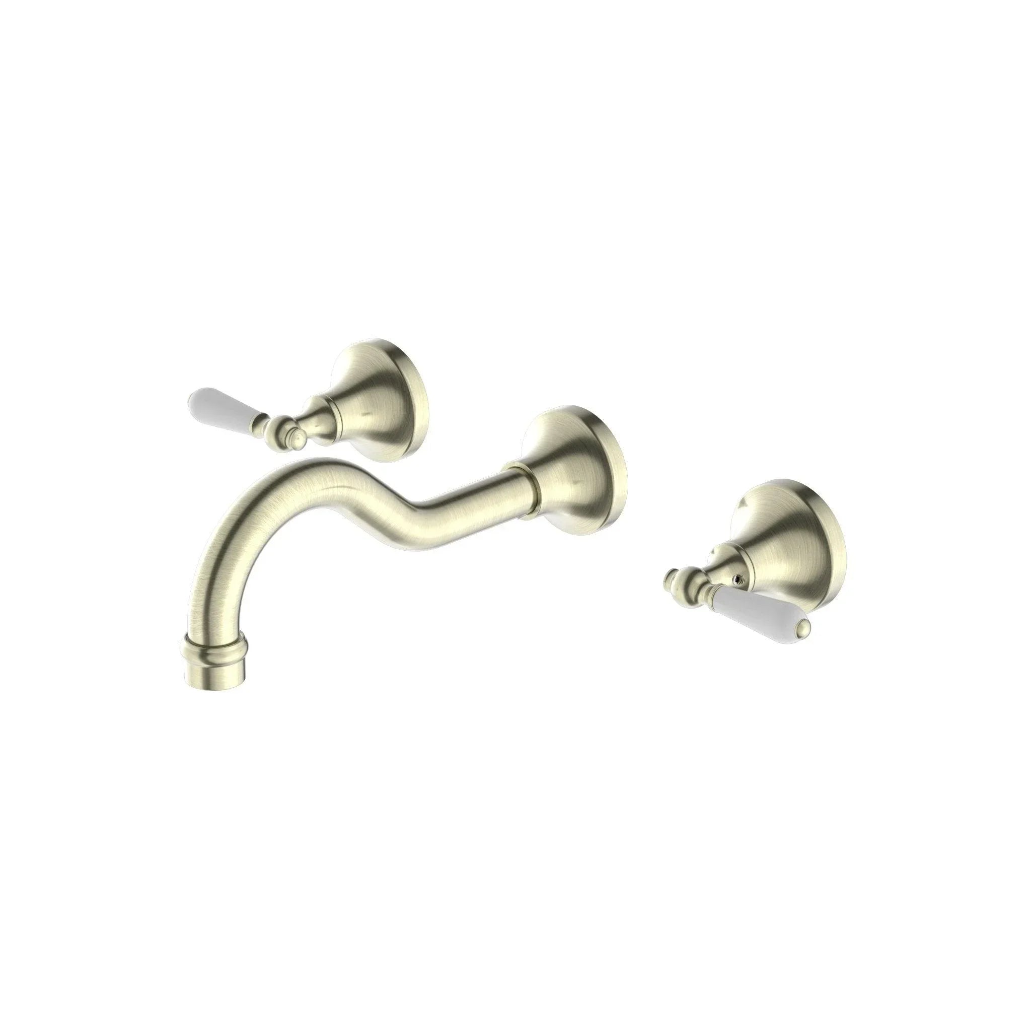 NERO YORK WALL BASIN SET WITH WHITE PORCELAIN LEVER AGED BRASS - Ideal Bathroom CentreNR692107a01AB