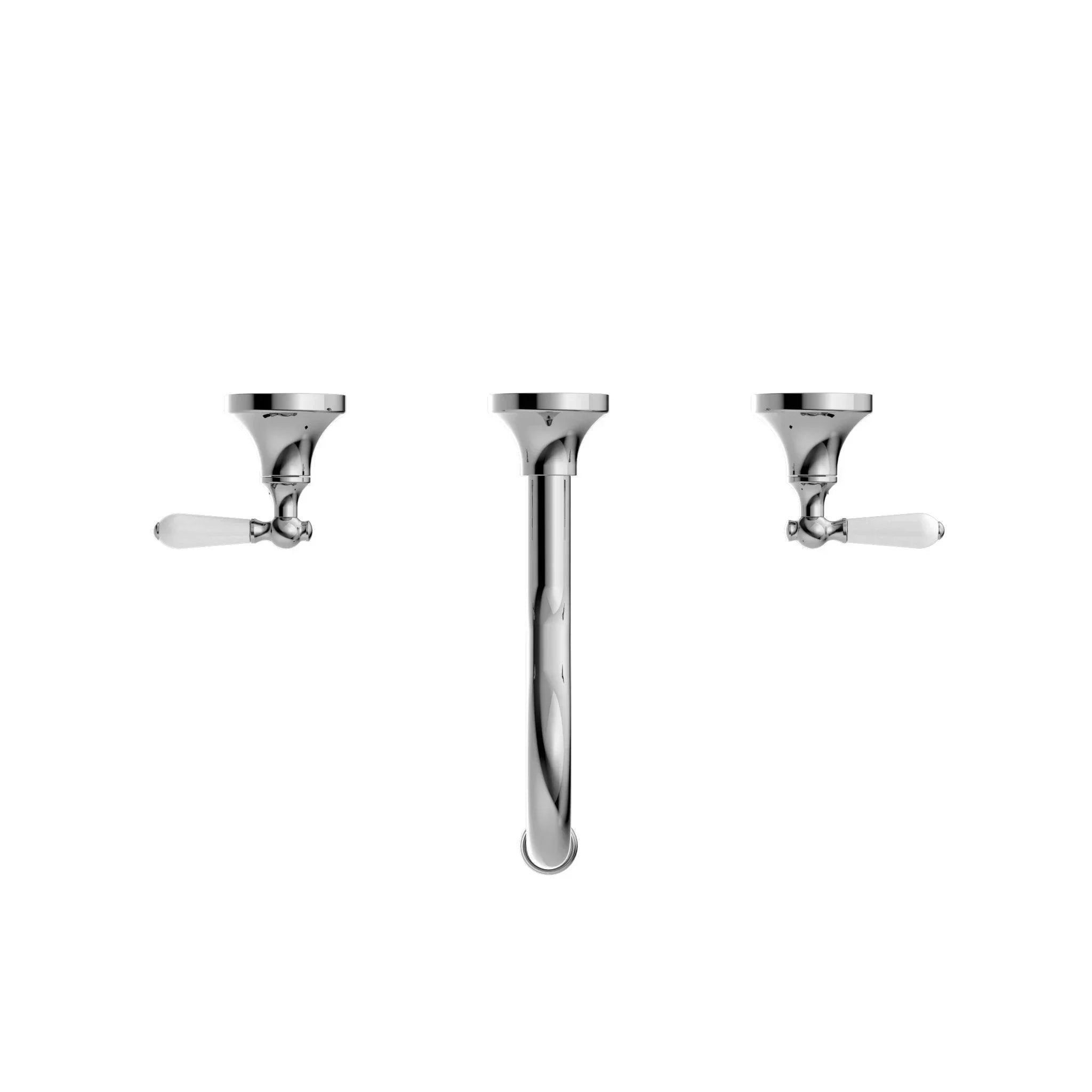 NERO YORK WALL BASIN SET WITH WHITE PORCELAIN LEVER CHROME - Ideal Bathroom CentreNR692107a01CH