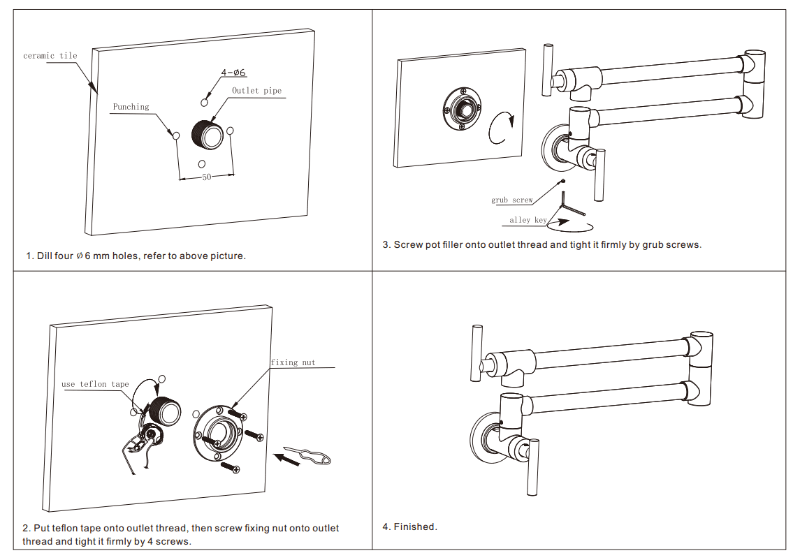 NERO ZEN 316L STAINLESS STEEL POT FILLER BRUSHED GOLD - Ideal Bathroom CentreNR162203BG
