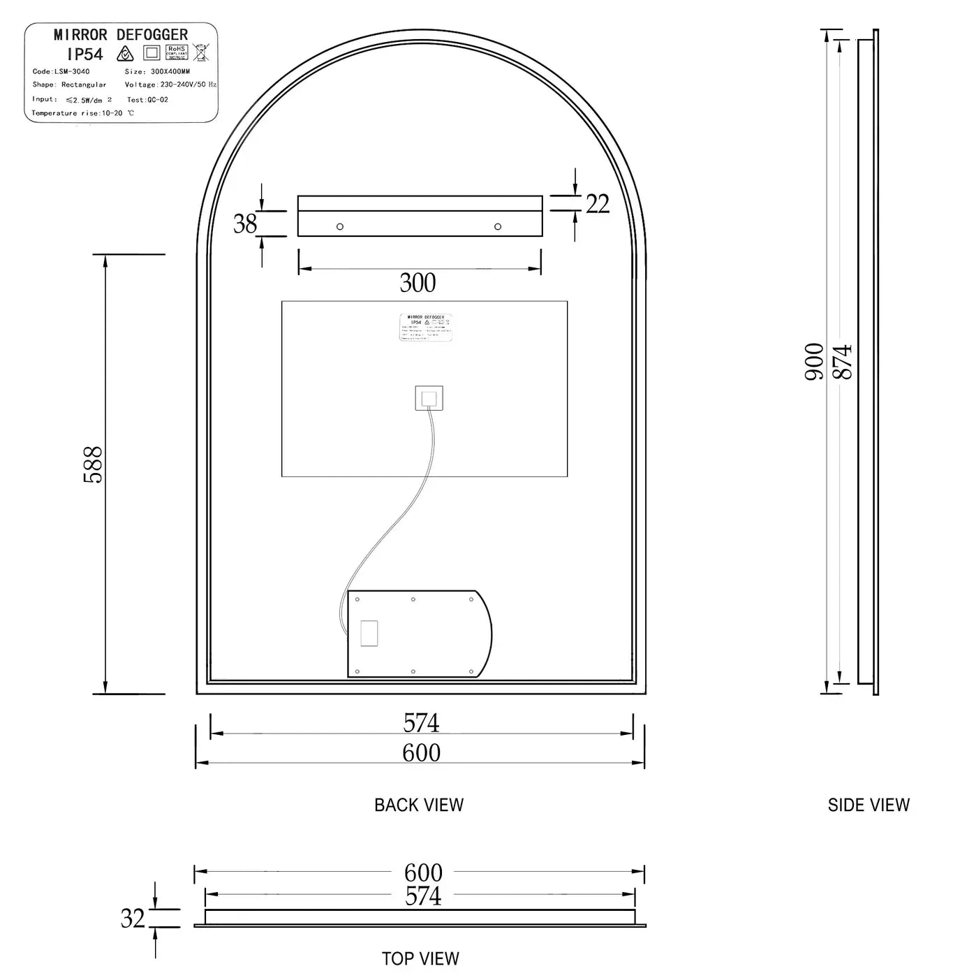 Otti Archie 900x600mm LED Mirror - Ideal Bathroom CentreLED-AR9060