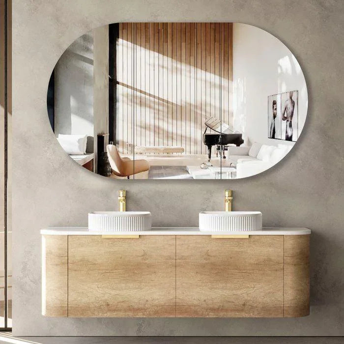 Otti Bondi Wave 1800mm Wall Hung Vanity - Ideal Bathroom CentreBO1800NWHITENatrual OakQuartz Stone Pure White