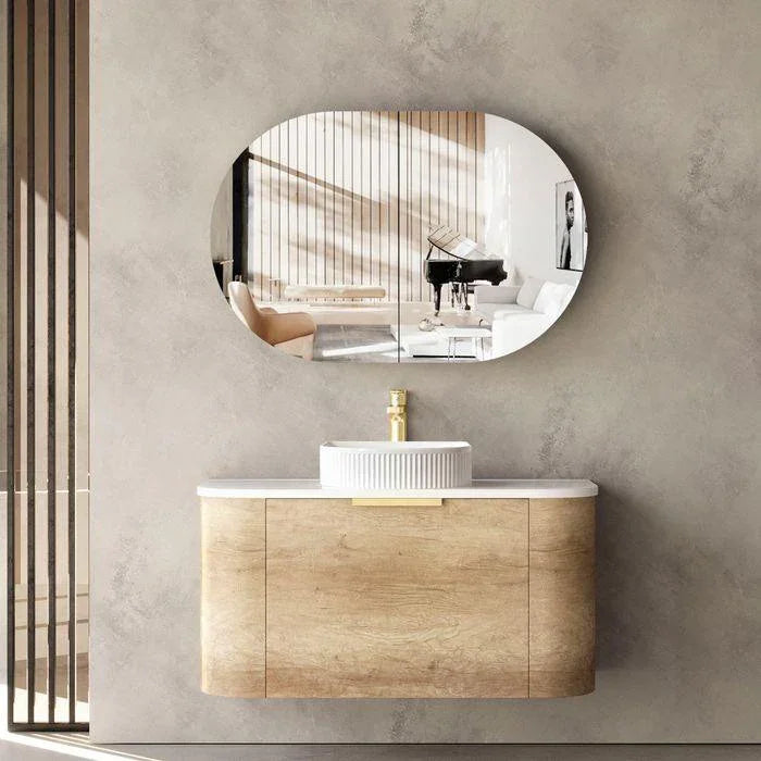 Otti Bondi Wave 900mm Wall Hung Vanity - Ideal Bathroom CentreBO900NWHITENatrual OakQuartz Stone Pure White