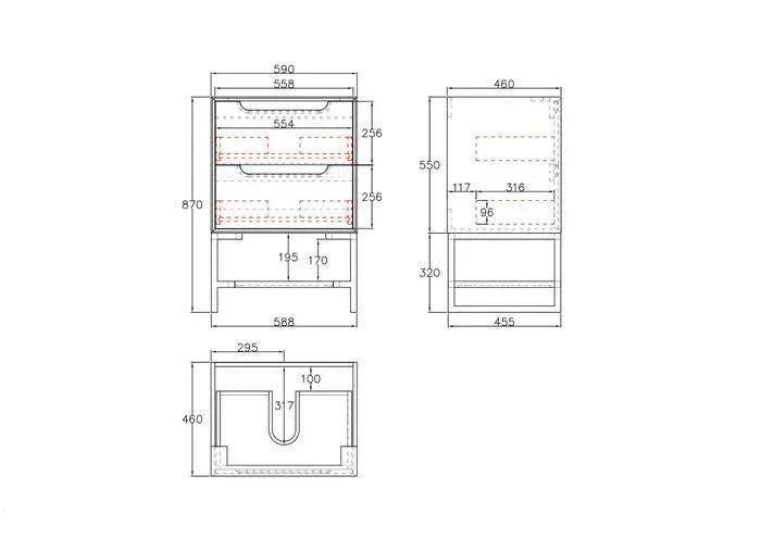 Otti Byron 600mm Vanity Black Oak - Ideal Bathroom CentreBY600BST+LEGS-BYRON600BFreestaning on Bryon LegsStone Top