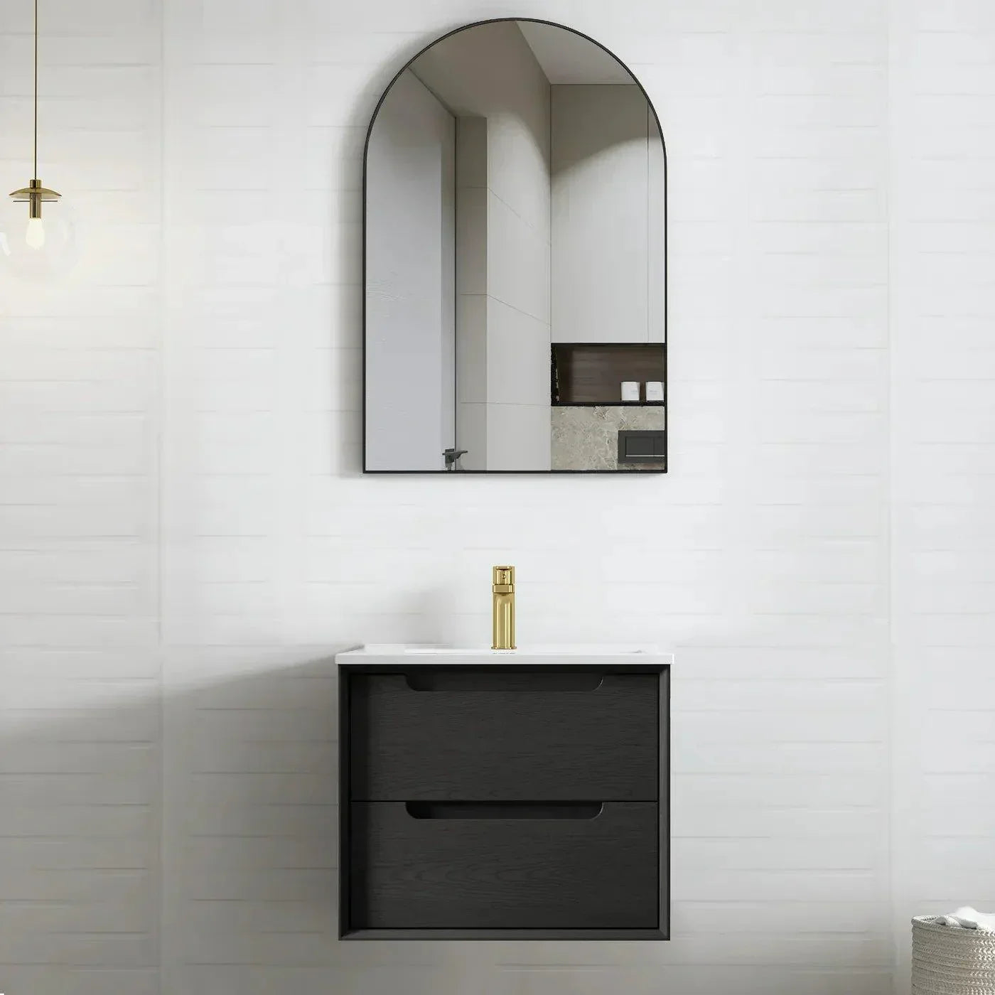 Otti Byron 600mm Vanity Black Oak - Ideal Bathroom CentreBY600BCTWall HungCeramic Top