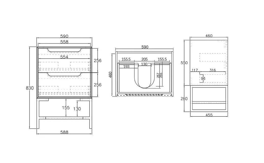 Otti Byron 600mm Vanity Natural Oak - Ideal Bathroom CentreBY600N2Wall HungStone Top