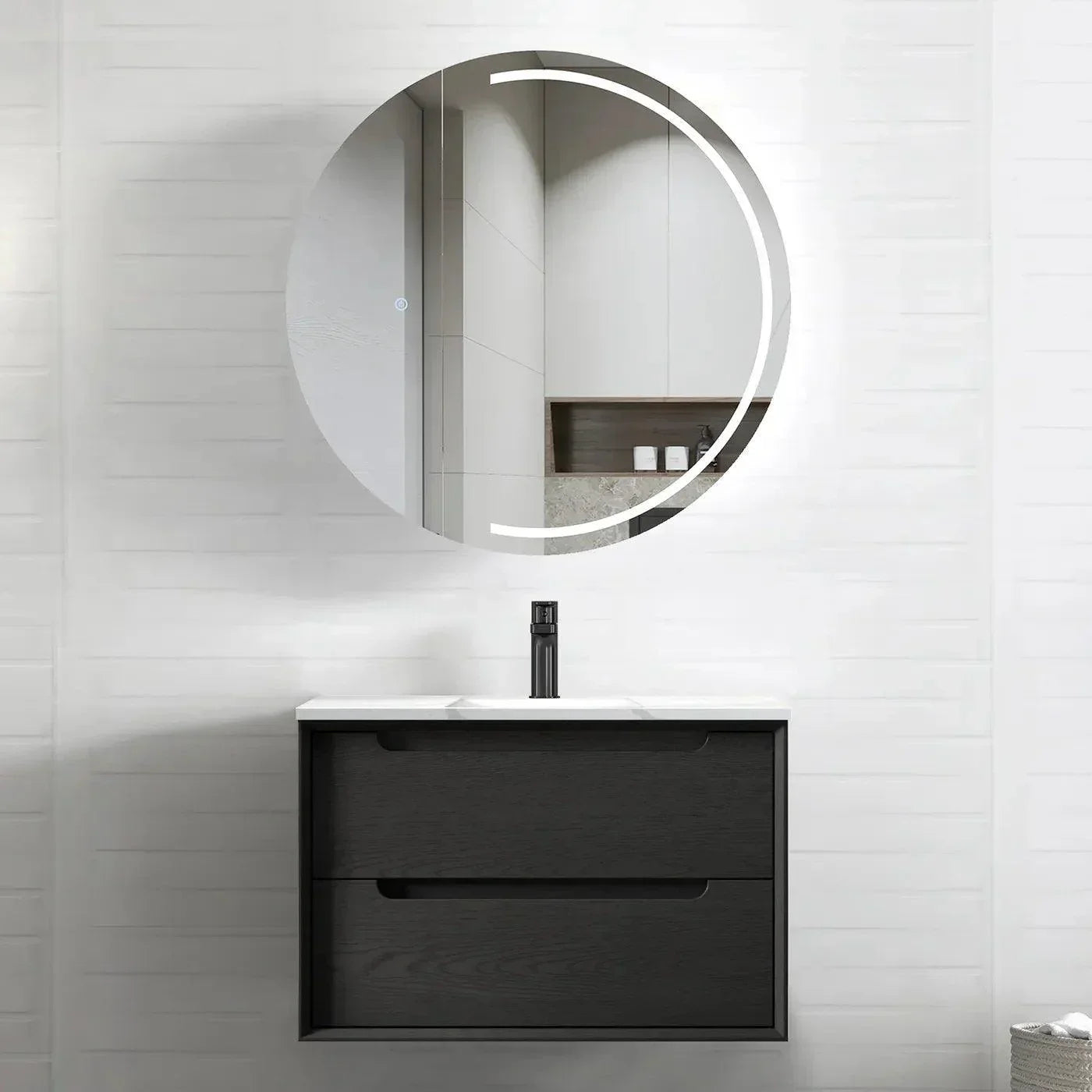 Otti Byron 750mm Vanity Black Oak - Ideal Bathroom CentreBY750BCTWall HungCeramic Top