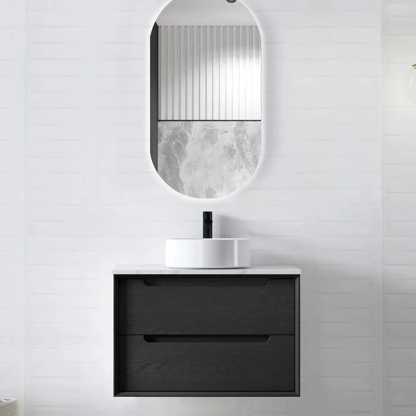 Otti Byron 750mm Vanity Black Oak - Ideal Bathroom CentreBY750BSTWall HungStone Top