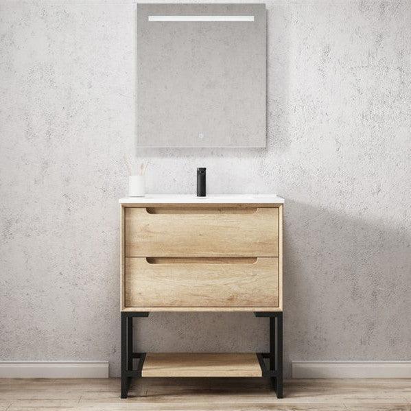 Otti Byron 750mm Vanity Natural Oak - Ideal Bathroom CentreBY750N-3Freestanding On LegsCeramic Top