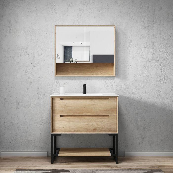 Otti Byron 900mm Shaving Cabinet Natural Oak - Ideal Bathroom CentreBYSV900N