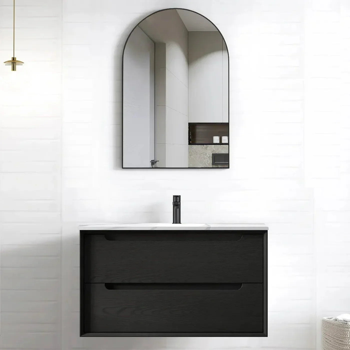 Otti Byron 900mm Vanity Black Oak - Ideal Bathroom CentreBY900BSTWall HungStone Top