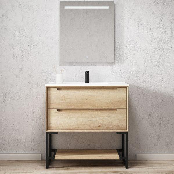 Otti Byron 900mm Vanity Natural Oak - Ideal Bathroom CentreBY900N3Freestanding On LegsCeramic Top