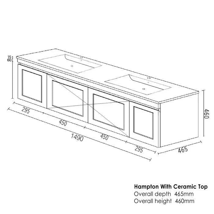 Otti Hampton Mark II 1500mm Wall Hung Vanity With Ceramic Top - Ideal Bathroom CentreHPM1500GMatte Grey