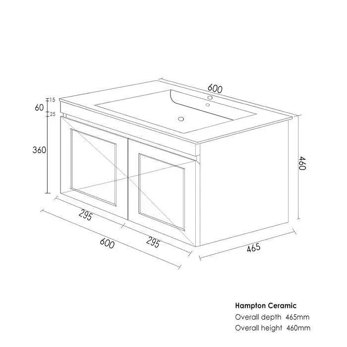 Otti Hampton Mark II 600mm Wall Hung Vanity With Ceramic Top - Ideal Bathroom CentreHPM600GMatte Grey