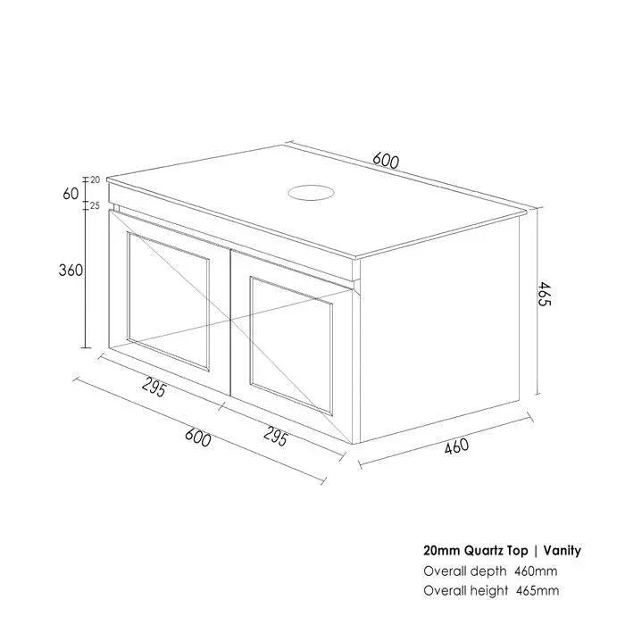 Otti Hampton Mark II 600mm Wall Hung Vanity with Stone Top - Ideal Bathroom CentreHPM600BMatte Grey60mm Stone TopAbove Counter Top
