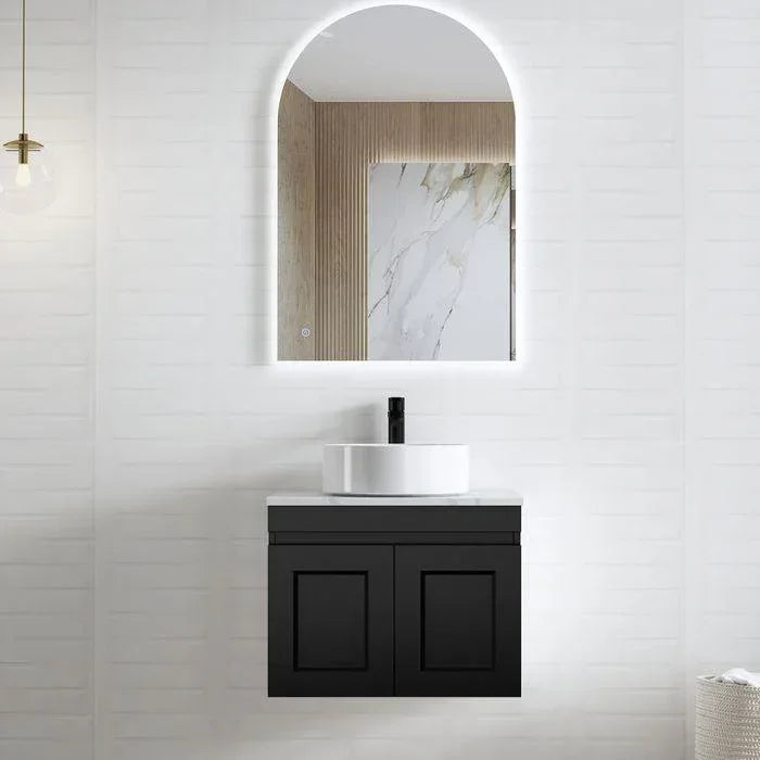 Otti Hampton Mark II 600mm Wall Hung Vanity with Stone Top - Ideal Bathroom CentreHPM600BMatte Black20mm Stone TopAbove Counter Top
