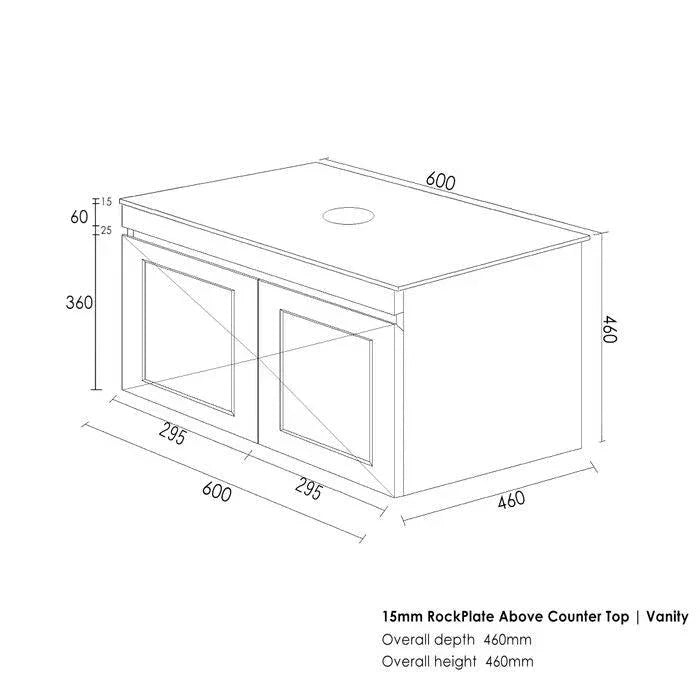 Otti Hampton Mark II 600mm Wall Hung Vanity with Stone Top - Ideal Bathroom CentreHPM600BMatte Grey60mm Stone TopAbove Counter Top