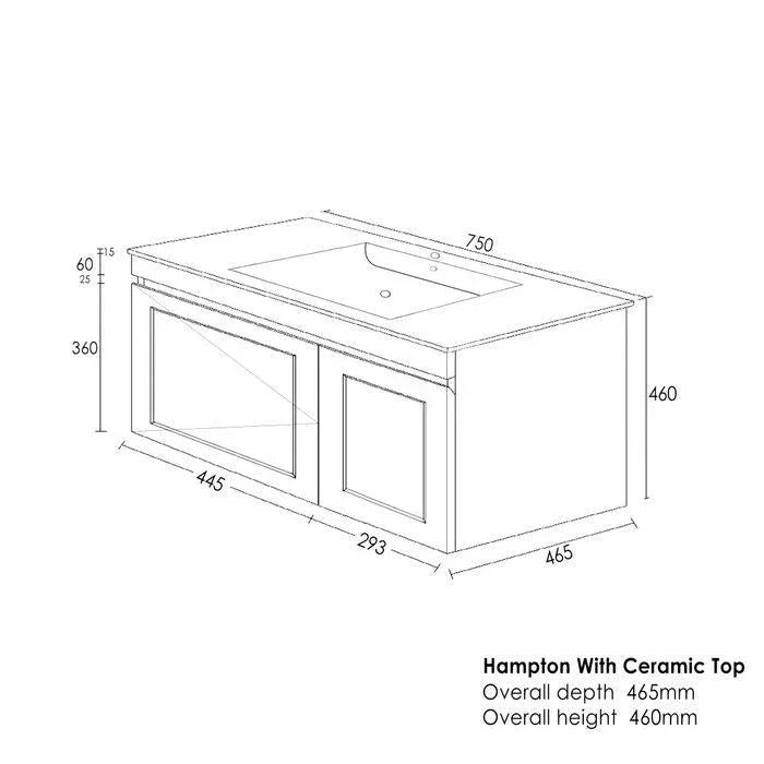Otti Hampton Mark II 750mm Wall Hung Vanity With Ceramic Top - Ideal Bathroom CentreHPM750GMatte Grey