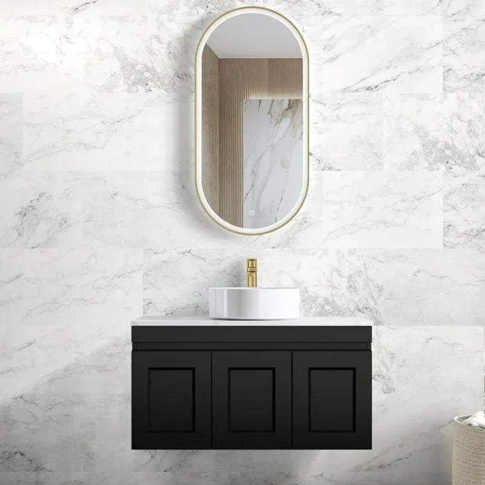 Otti Hampton Mark II 900mm Wall Hung Vanity with Stone Top - Ideal Bathroom CentreHPM900B7Matte Black20mm Stone TopAbove Counter Top