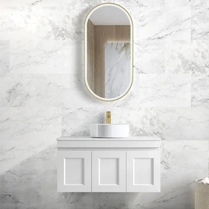 Otti Hampton Mark II 900mm Wall Hung Vanity with Stone Top - Ideal Bathroom CentreHPM900W1Matte White20mm Stone TopAbove Counter Top