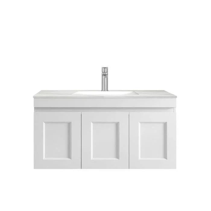 Otti Hampton Mark II 900mm Wall Hung Vanity with Stone Top - Ideal Bathroom CentreHPM900W5Matte White20mm Stone TopUnder Counter top