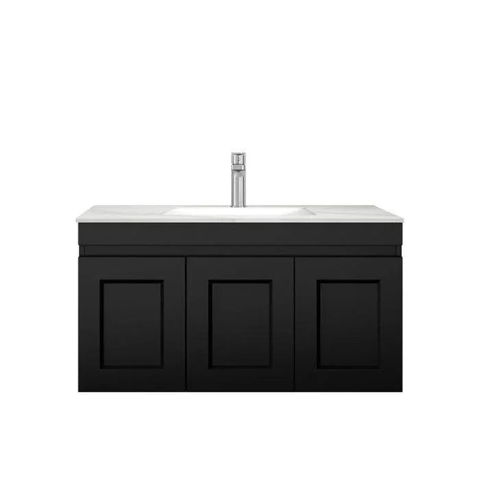 Otti Hampton Mark II 900mm Wall Hung Vanity with Stone Top - Ideal Bathroom CentreHPM900B11Matte Black20mm Stone TopUnder Counter top