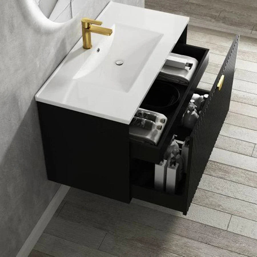 Otti Marlo 1200mm Wall Hung Vanity Matte Black - Ideal Bathroom CentreMA1200B3Freestanding On LegsCeramic Top