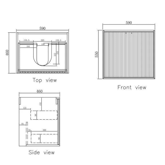Otti Marlo 600mm Vanity Matte Black - Ideal Bathroom CentreMA600B2Wall HungStone Top